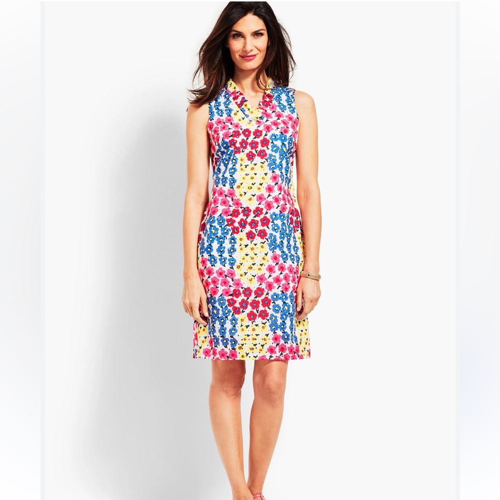 NEW Talbots FLORAL RUFFLE-NECK SHIFT DRESS size 8 petite
